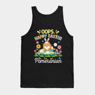 Pomeranian Dog Bunny Costume Play Flower Eggs Happy Easter Tank Top